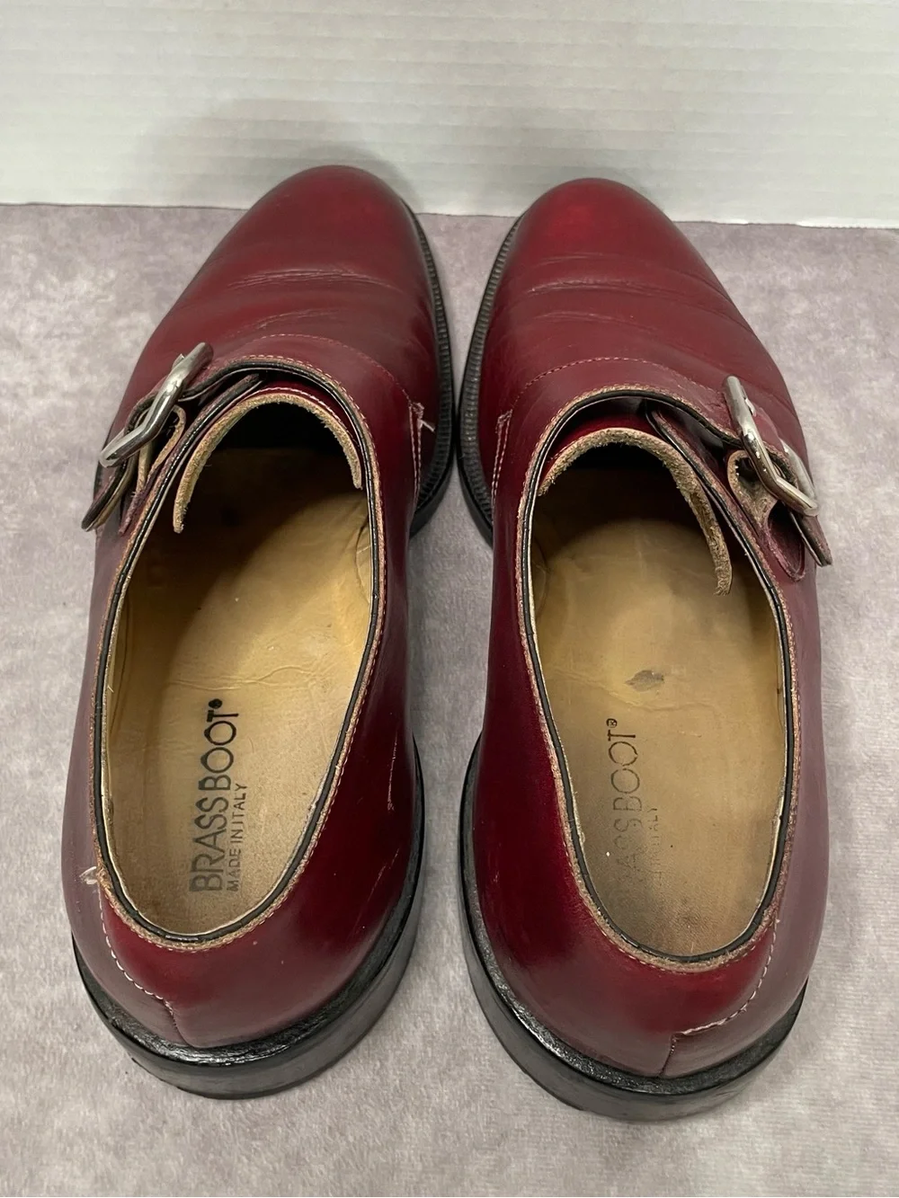 Brass Boot Dress Shoes Mens 8.5 M Burgundy Single Monk Strap Wingtip Shoes
